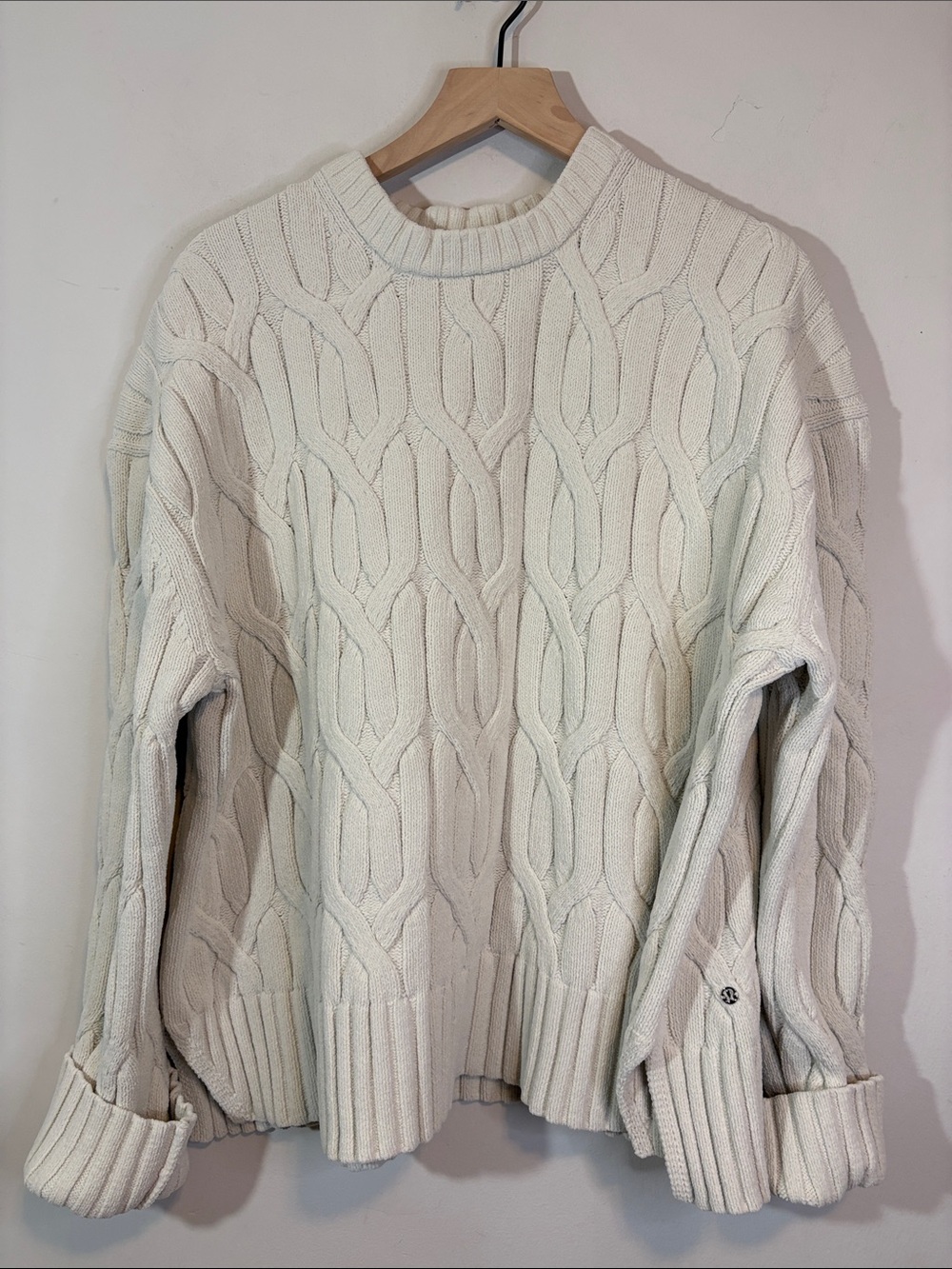 Bone Lululemon Cable-Knit Oversized Crewneck Chunky Comfy Cozy Lulu Lounge M